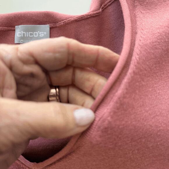 Chico's Dusty Rose, Rolled V-Neckline Pullover, Size Medium‎ - Picture 3 of 10